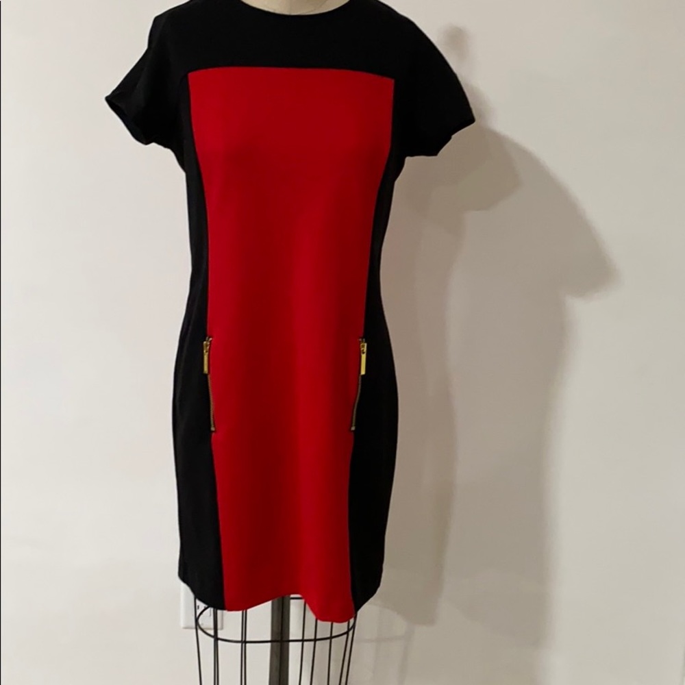 Michael Kors mini sleeve  red and black dress